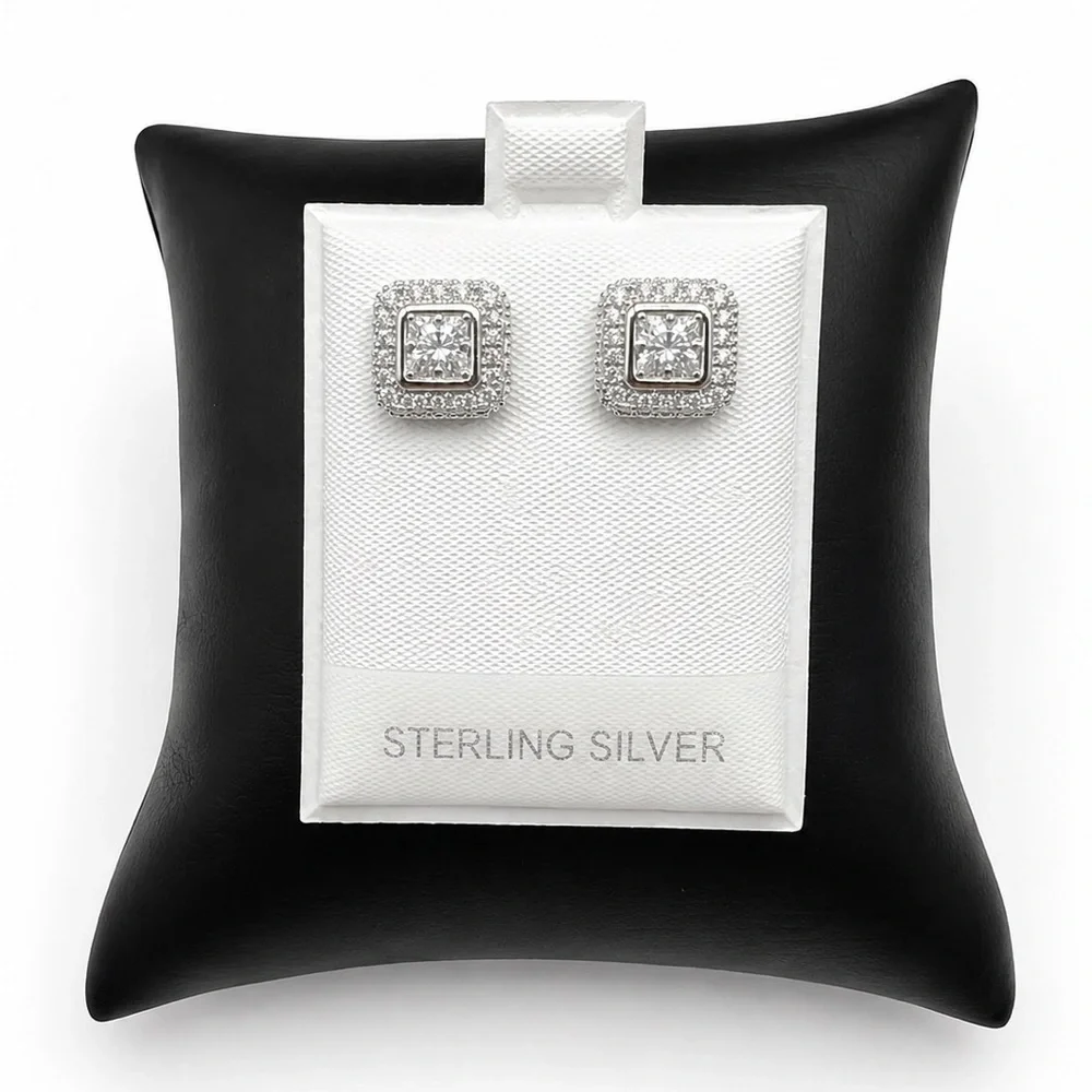 925 Sterling Silver Square Halo Stud Earrings 0.70CTW MOISSANITE